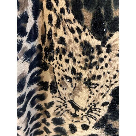 Designer originals leopard animal print sweater Xl new sequins black brown vneck - Picture 5 of 8